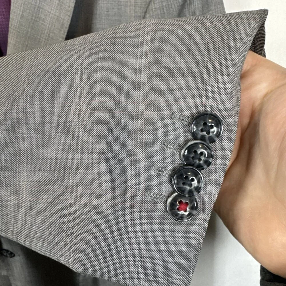 English Laundry Super 100’s Wool Blazer Gray Check 44R Two Button Classic Lined‎